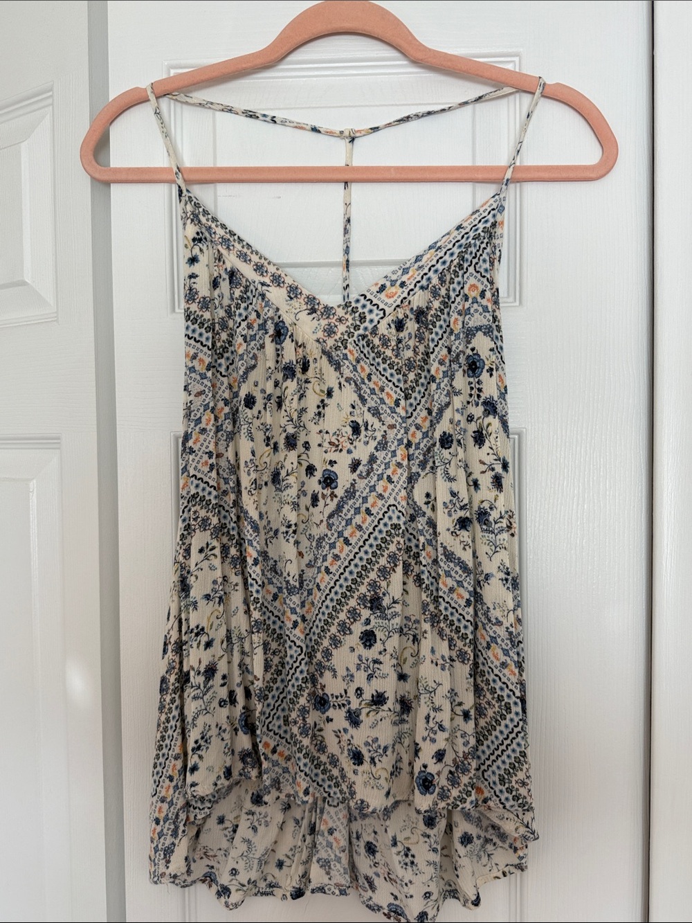 Daytrip Cream Floral Tank with Navy and Peach Details